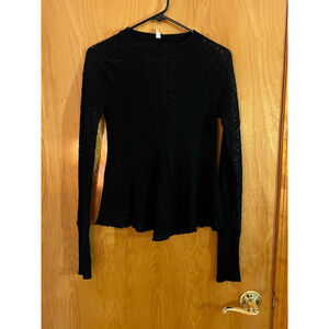 Free People Black Long Sleeve Knit and Lace Shirt Women’s Size XS GUC